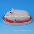 Plato decorativo de mantequilla de cerámica animal con tapa en forma de cerdo